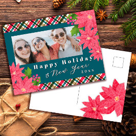 Prettige Feestdagen Nieuwjaar Poinsettia Foto Teal