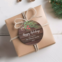 prettige feestdagen "NL" Waterverf Pine Christmas Ronde Sticker