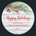 prettige feestdagen "NL" Waterverf Pine Christmas Ronde Sticker<br><div class="desc">prettige feestdagen "NL" Rustiek,  Hout,  Waterverf Pine Christmas Classic Ronde Sticker.</div>