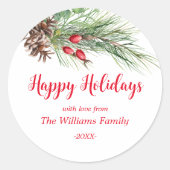 prettige feestdagen "NL" Waterverf Pine Christmas Ronde Sticker (Voorkant)