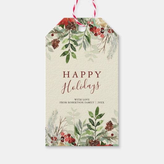 prettige feestdagen | Noel Holly Berries Gift Labe Cadeaulabel (Voorkant)