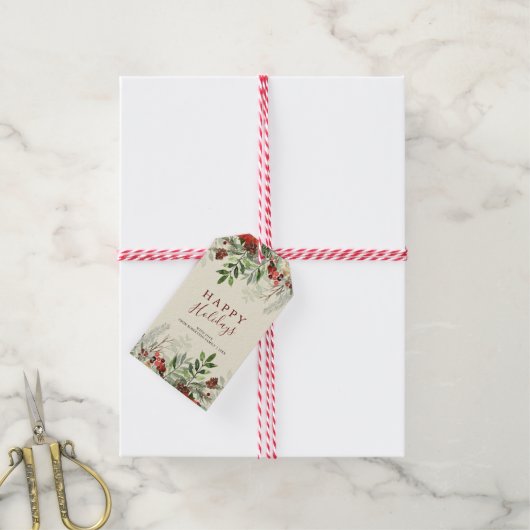 prettige feestdagen | Noel Holly Berries Gift Labe Cadeaulabel (Met Touw)