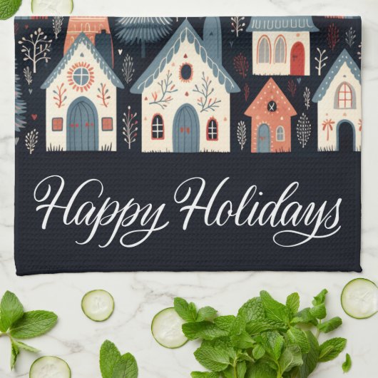 Prettige feestdagen Nordic Christmas Village Patro Theedoek (Gevouwen)