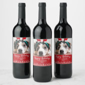 prettige feestdagen Nordic Pattern Foto Wijn Etiket (Flessen)