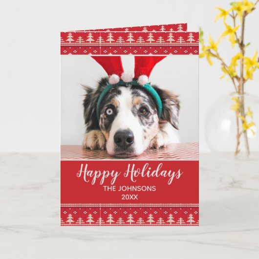 prettige feestdagen Nordic Pattern Photo Greeting Kaart (Gele Bloem)