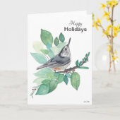 prettige feestdagen Nuthatch Bird Card Kaart (Gele Bloem)