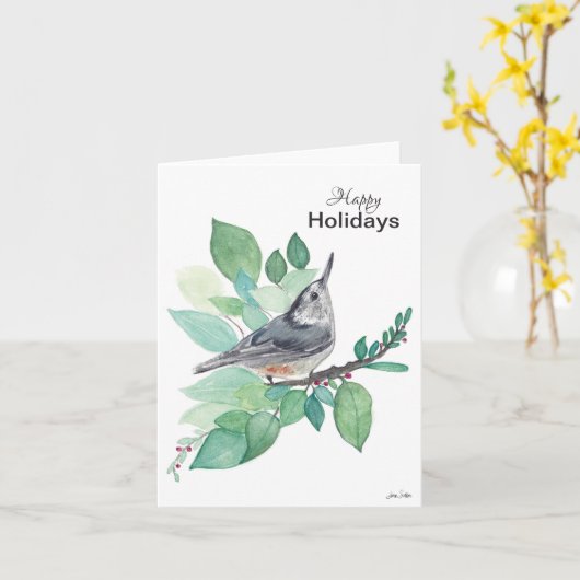 prettige feestdagen Nuthatch Bird Card Kaart (Gele Bloem)