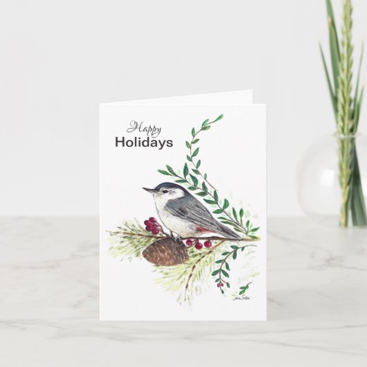 prettige feestdagen Nuthatch Bird Card Kaart (Voorkant)