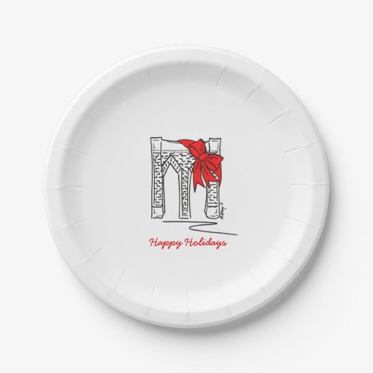 Prettige feestdagen NYC Brooklyn Bridge Kerstmis i Papieren Bordje (Voorkant)