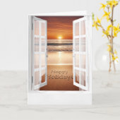 Prettige feestdagen Ocean Uitzicht in het raam Kaart (Gele Bloem)