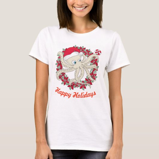 prettige feestdagen Octopus T-shirt (Voorkant)