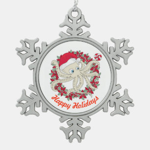 prettige feestdagen Octopus Tin Sneeuwvlok Ornament