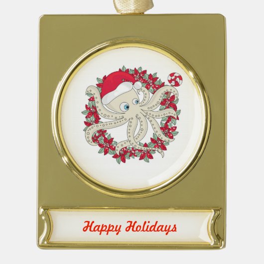 prettige feestdagen Octopus Verguld Banner Ornament (Voorkant)