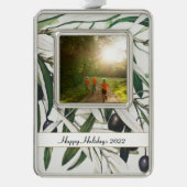 prettige feestdagen  Olive Branch Foto Verzilverd Omlijst Ornament (Voorkant)