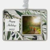 prettige feestdagen  Olive Branch Foto Verzilverd Omlijst Ornament (Voorkant)