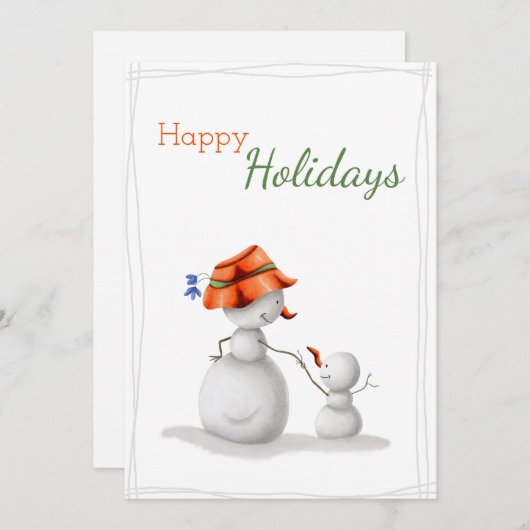 prettige feestdagen oma Snowman en Kind Kerstmis Feestdagenkaart (Voorkant / Achterkant)