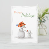 prettige feestdagen oma Snowman en Kind Kerstmis Feestdagenkaart (Staand voorkant)