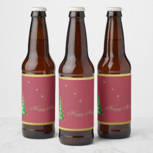 prettige feestdagen op roodpapieren boomsnoepjes bier etiket