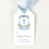 Prettige feestdagen Opulent Blauw Wit Citrus Wreat Cadeaulabel