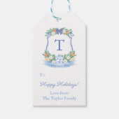 Prettige feestdagen Opulent Blauw Wit Citrus Wreat Cadeaulabel (Voorkant)