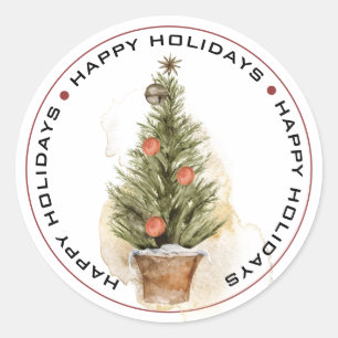 prettige feestdagen, OUDE FASHION CHRISTMAS TREE Ronde Sticker