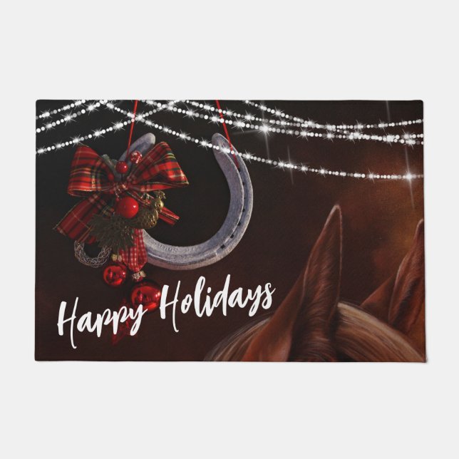 prettige feestdagen Paarden en Hoefijzers Kerstmis Deurmat (Voorkant)