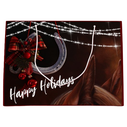 prettige feestdagen Paarden en Hoefijzers Kerstmis Groot Cadeauzakje (Voorkant)