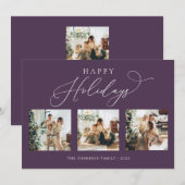 prettige feestdagen Paars Plum Multi Photo Collage Feestdagenkaart (Voorkant / Achterkant)