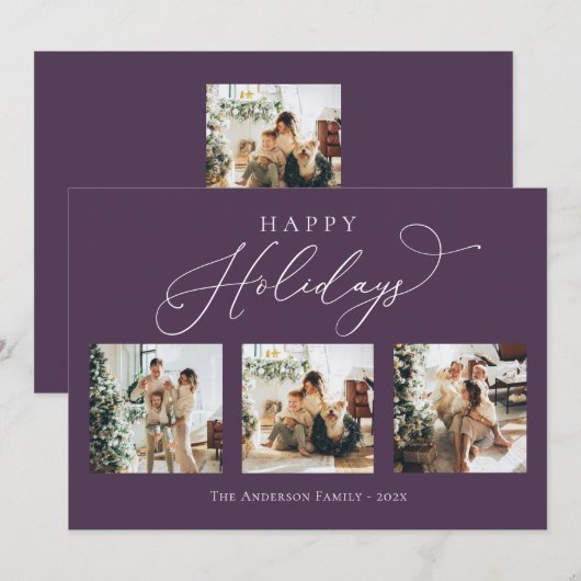 prettige feestdagen Paars Plum Multi Photo Collage Feestdagenkaart (Voorkant / Achterkant)