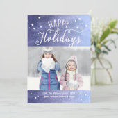 prettige feestdagen Paarse Blue Snowy Waterverf Fo Feestdagenkaart (Staand voorkant)