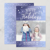 prettige feestdagen Paarse Blue Snowy Waterverf Fo Feestdagenkaart (Voorkant / Achterkant)