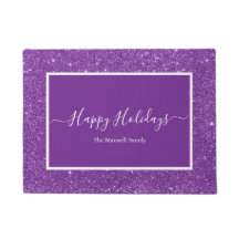 Prettige feestdagen paarse glitter familienaam