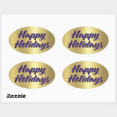 prettige feestdagen Paarse Glitter op Gold Ovale Sticker (Vel)