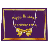 prettige feestdagen paarse goudbuis groot cadeauzakje (Voorkant)