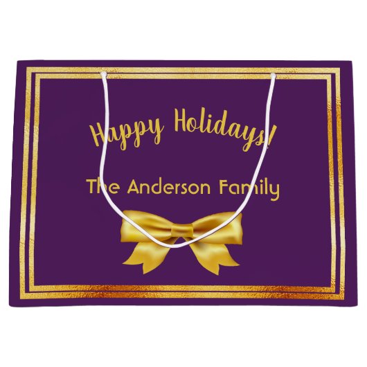 prettige feestdagen paarse goudbuis groot cadeauzakje (Voorkant)