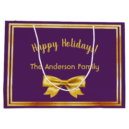 prettige feestdagen paarse goudbuis groot cadeauzakje (Achterkant)