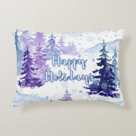 Prettige feestdagen Paarse winterbesneeuwde bomen Accent Kussen