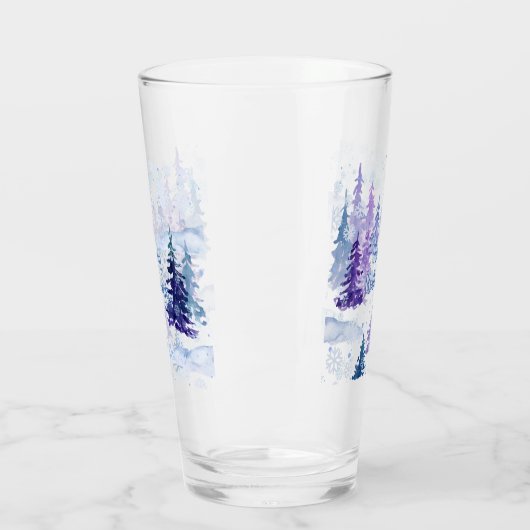 Prettige feestdagen Paarse winterbesneeuwde bomen Glas (Links)