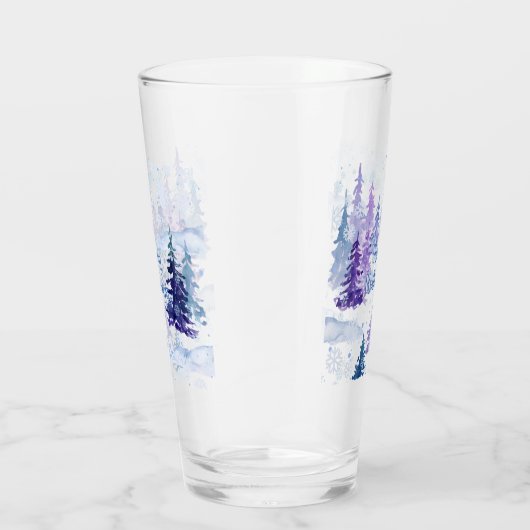 Prettige feestdagen Paarse winterbesneeuwde bomen Glas (Rechts)