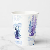 Prettige feestdagen Paarse winterbesneeuwde bomen Papieren Bekers (Links)