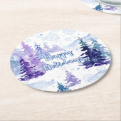 Prettige feestdagen Paarse winterbesneeuwde bomen Ronde Kartonnen Onderzetter (Gebogen)