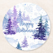 Prettige feestdagen Paarse winterbesneeuwde bomen Ronde Kartonnen Onderzetter (Voorkant)