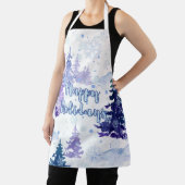 Prettige feestdagen Paarse winterbesneeuwde bomen Schort (Insitu)