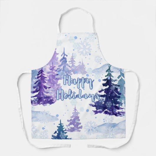 Prettige feestdagen Paarse winterbesneeuwde bomen Schort (Voorkant)
