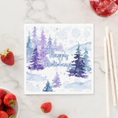 Prettige feestdagen Paarse winterbesneeuwde bomen Servet (Insitu)