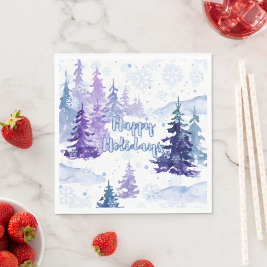 Prettige feestdagen Paarse winterbesneeuwde bomen Servet (Insitu)