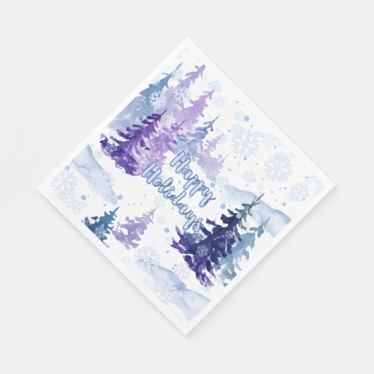 Prettige feestdagen Paarse winterbesneeuwde bomen Servet (Hoek)