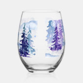Prettige feestdagen Paarse winterbesneeuwde bomen Wijnglas Zonder Voet (Links)