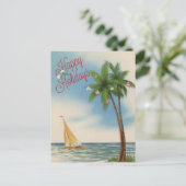 Prettige feestdagen Palmboom en zeilboot (Staand voorkant)