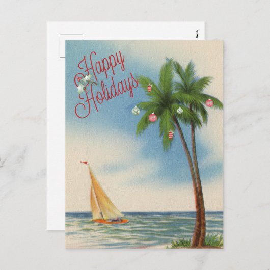 Prettige feestdagen Palmboom en zeilboot (Voorkant / Achterkant)